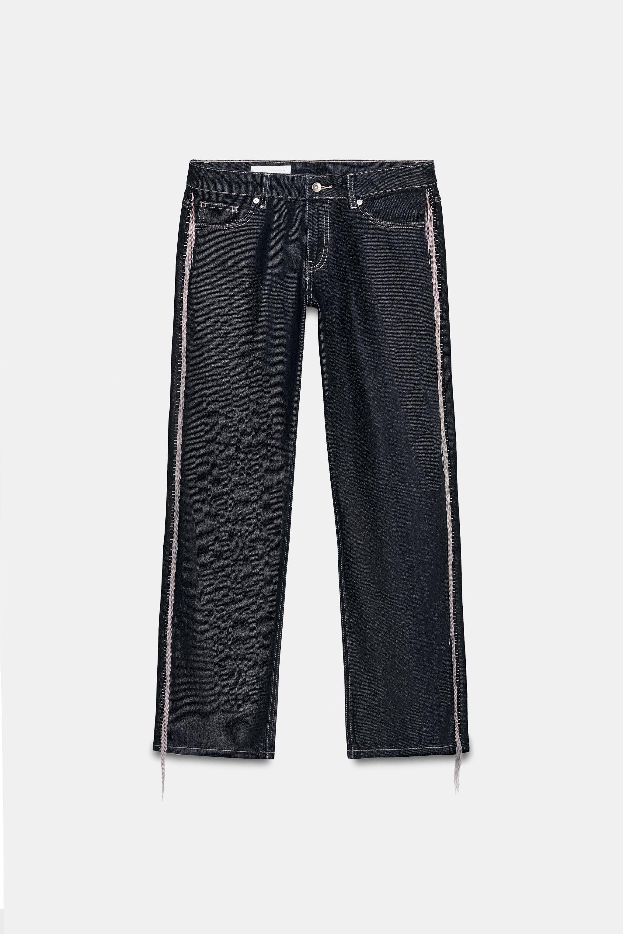 TRF LOW RISE FRINGED STRAIGHT LEG JEANS